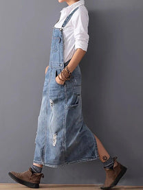 Denim Midi Dress With Adjustable Straps