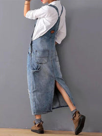 Denim Midi Dress With Adjustable Straps