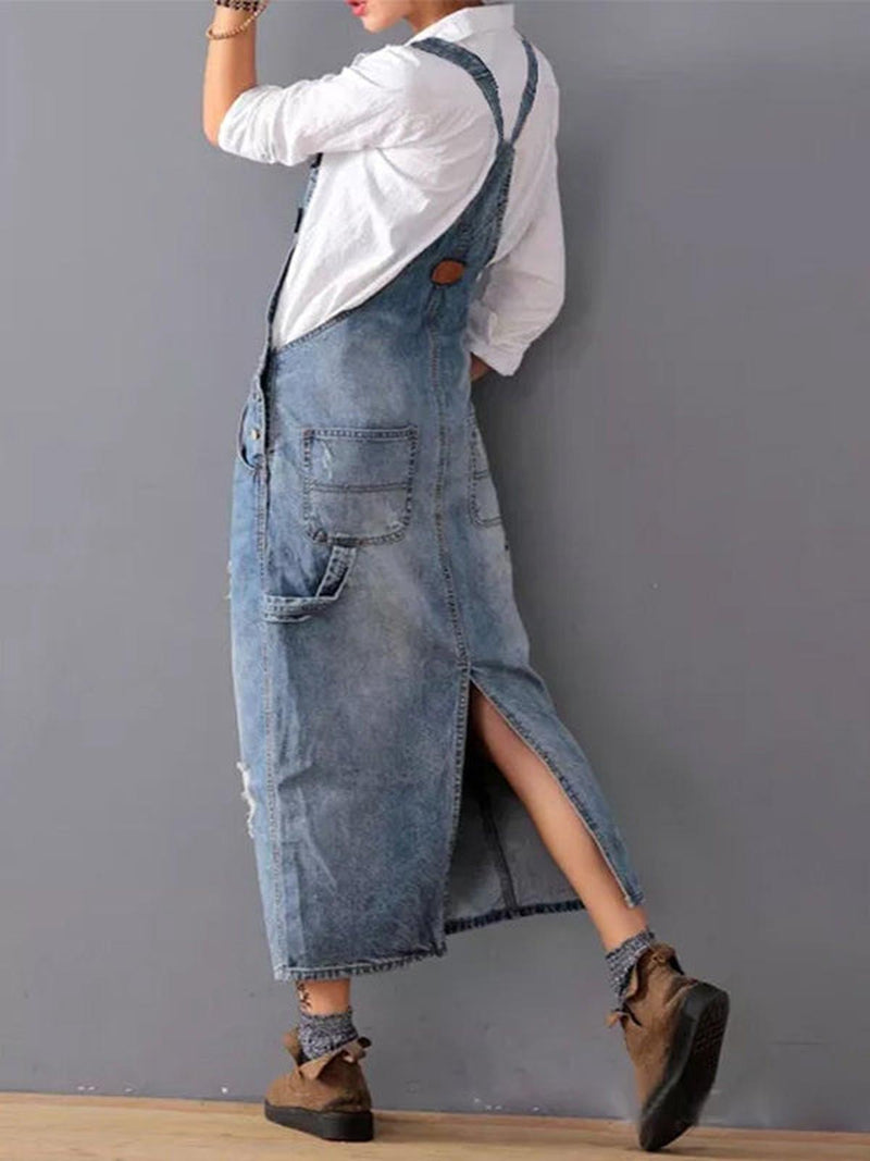 Denim Midi Dress With Adjustable Straps