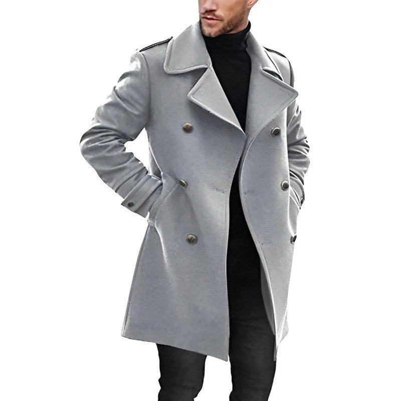 Double-Breasted Tailored Wool Blend Mid-Length Coat