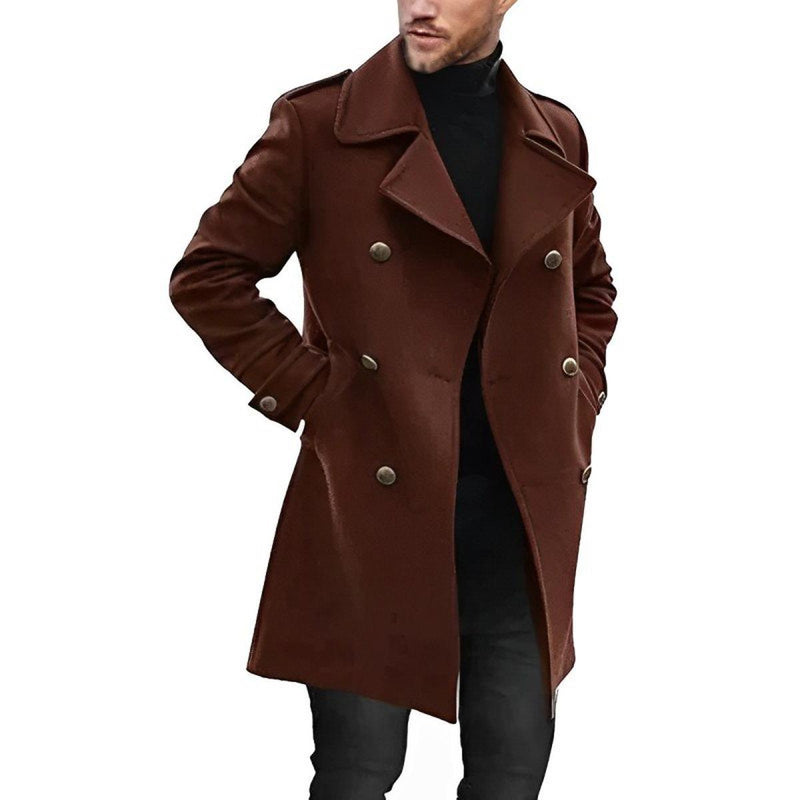 Double-Breasted Tailored Wool Blend Mid-Length Coat
