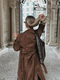 Double-Breasted Women&#39;s Trench Coat With Belted Waist