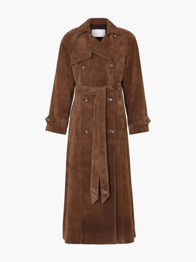 Double-Breasted Women&#39;s Trench Coat With Belted Waist
