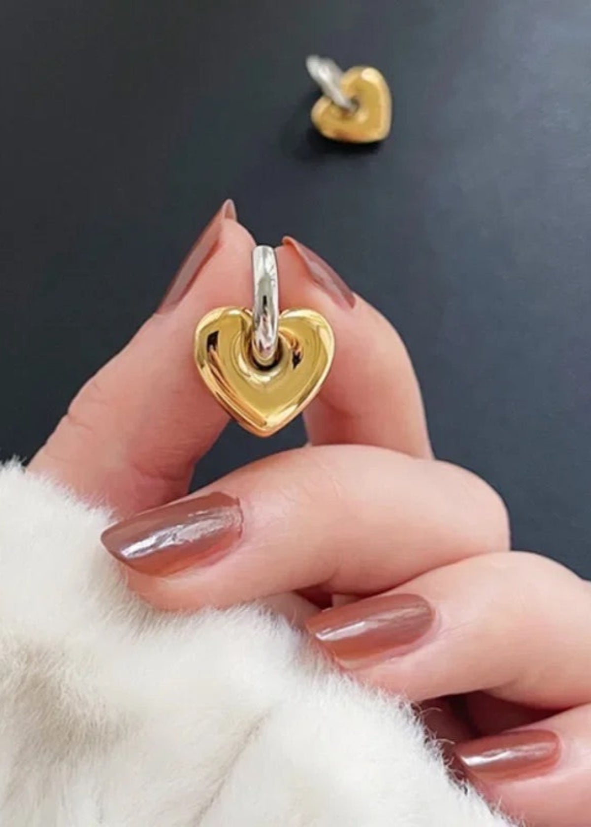 Duo Tone Heart Stud Earring