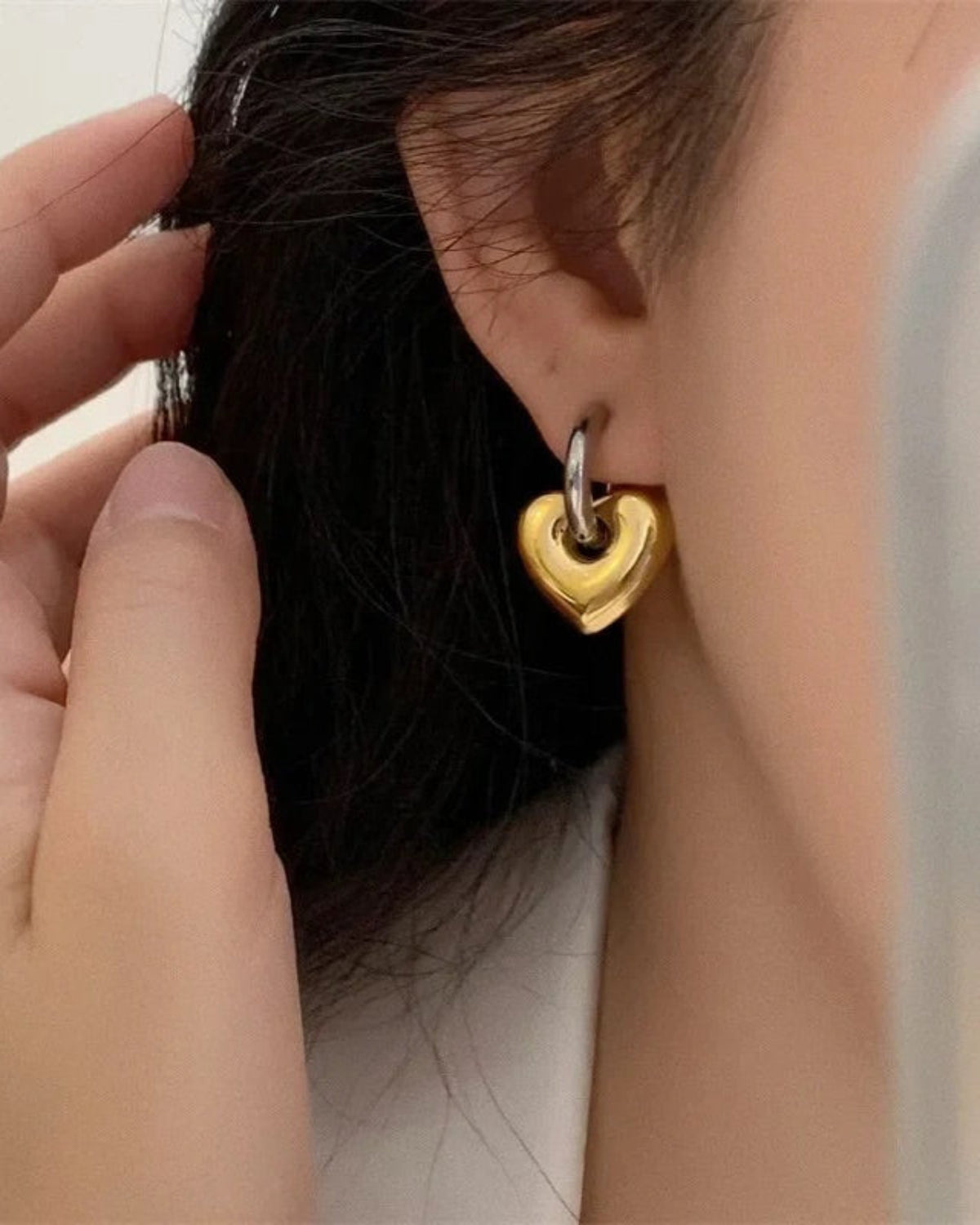 Duo Tone Heart Stud Earring