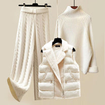 Elegant 3-Piece Knitted Winter Set With Jumper, Trousers, And Cardigan