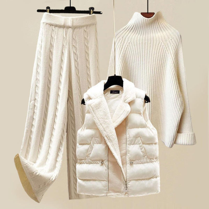 Elegant 3-Piece Knitted Winter Set With Jumper, Trousers, And Cardigan