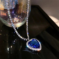 Elegant Blue Heart Crystal Necklace in S925 Silver