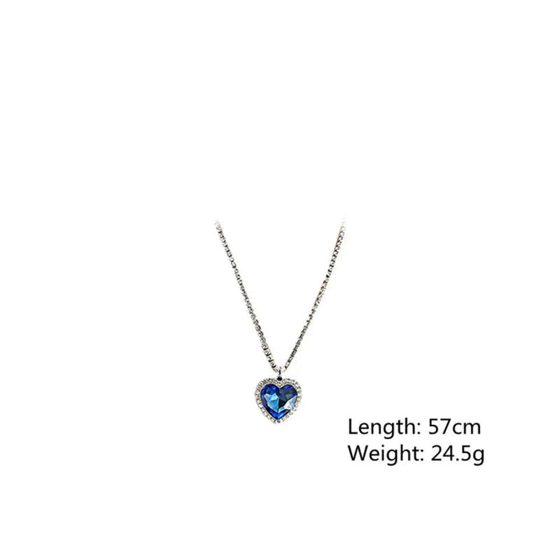 Elegant Blue Heart Crystal Necklace in S925 Silver