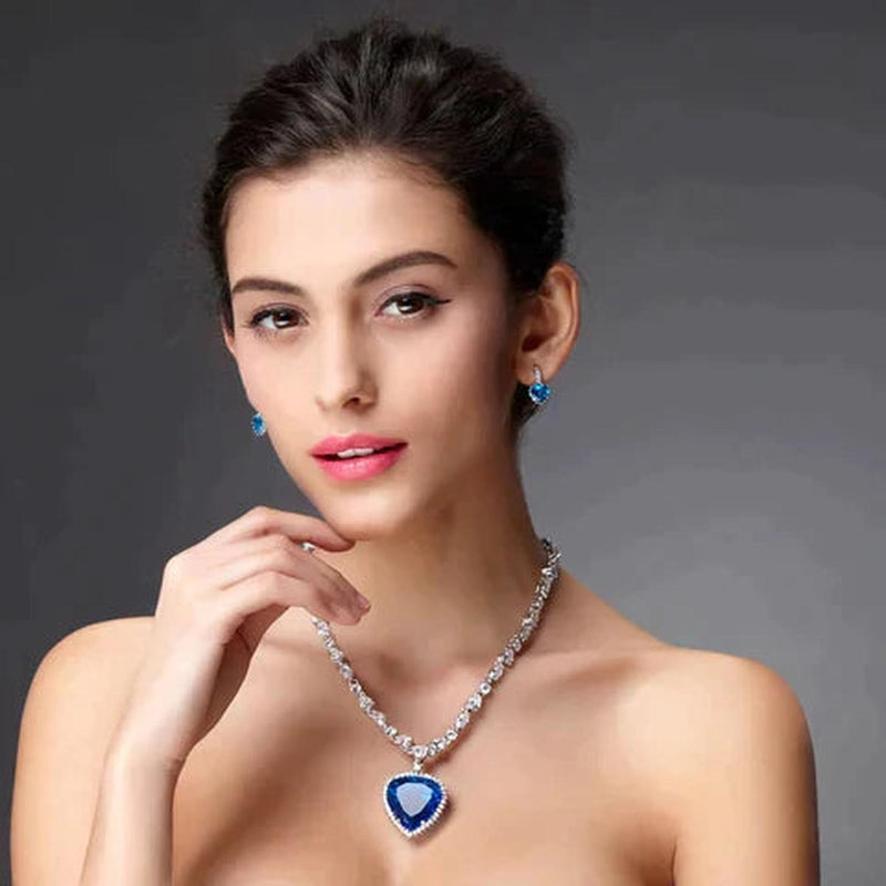 Elegant Blue Heart Crystal Necklace in S925 Silver
