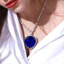 Elegant Blue Heart Crystal Necklace in S925 Silver