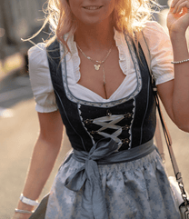 Elegant Dirndl Dress Set With Apron And Blouse