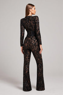 Elegant Lace Belted Jumpsuit With Fitted Waist