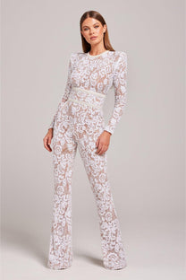 Elegant Lace Belted Jumpsuit With Fitted Waist