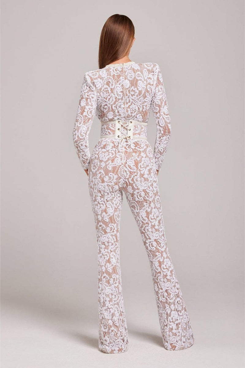 Elegant Lace Belted Jumpsuit With Fitted Waist