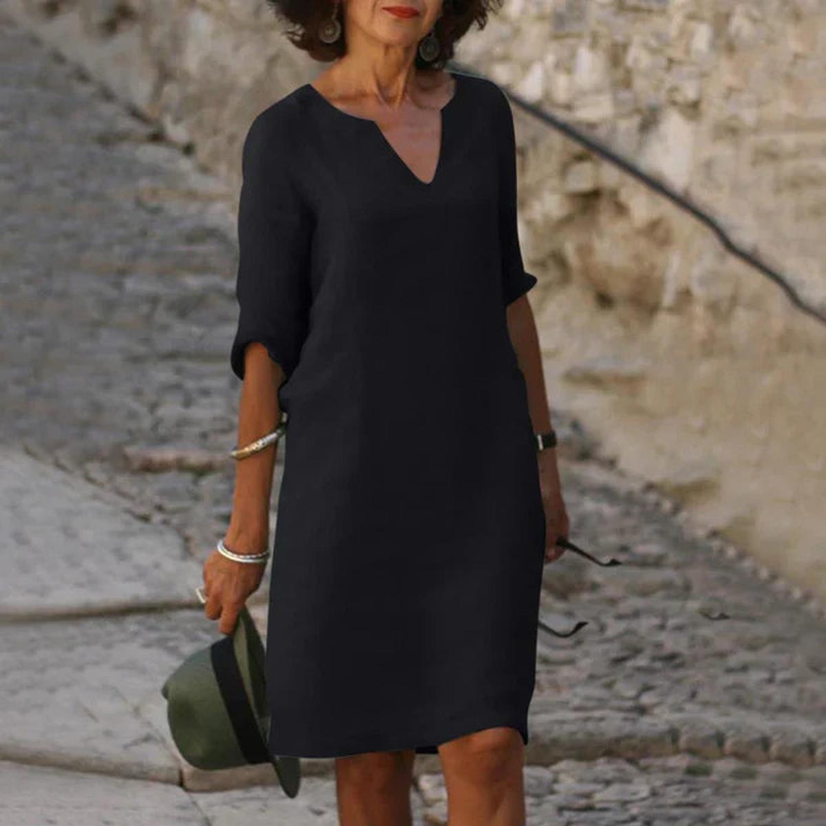 Elegant Linen V-Neck Midi Summer Dress