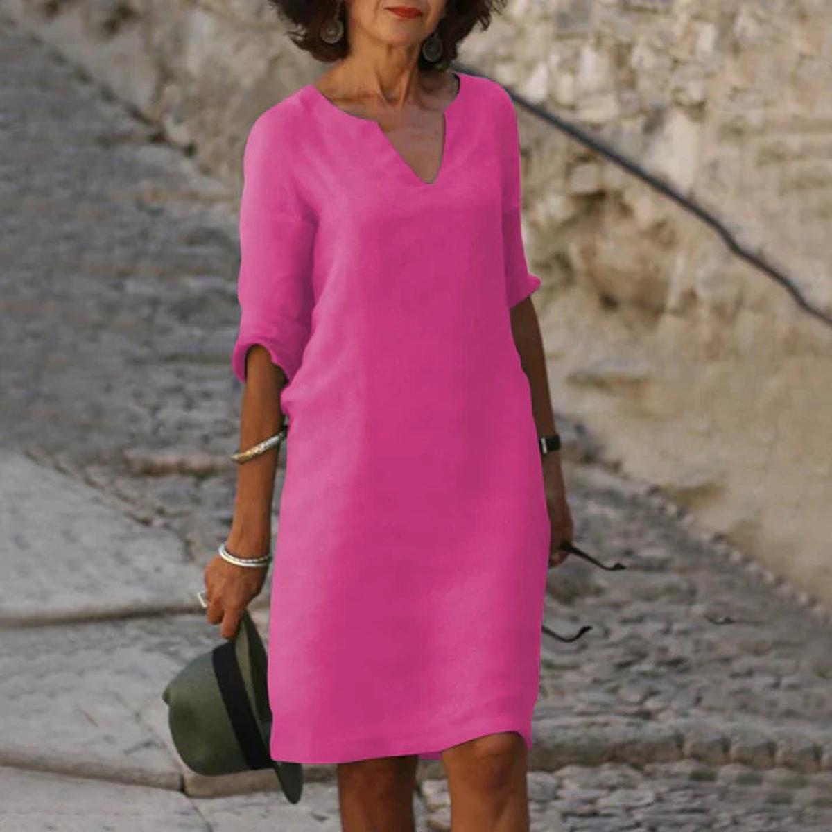 Elegant Linen V-Neck Midi Summer Dress