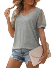 Elegant Linen Women&#39;s V-Neck Short Sleeve Top