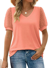 Elegant Linen Women&#39;s V-Neck Short Sleeve Top