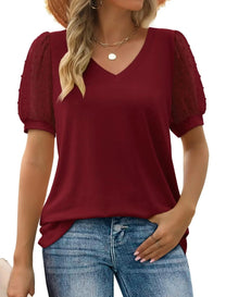 Elegant Linen Women&#39;s V-Neck Short Sleeve Top