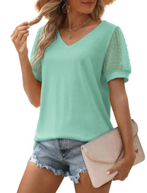 Elegant Linen Women&#39;s V-Neck Short Sleeve Top