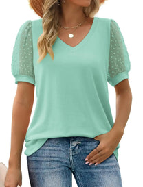Elegant Linen Women&#39;s V-Neck Short Sleeve Top