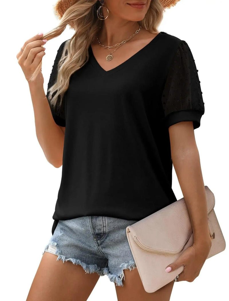 Elegant Linen Women&#39;s V-Neck Short Sleeve Top