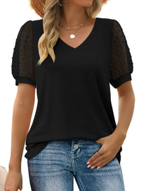 Elegant Linen Women&#39;s V-Neck Short Sleeve Top