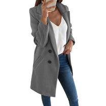 Elegant Long Blazer Coat With Turned-Down Collar And Oversized Buttons
