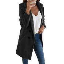 Elegant Long Blazer Coat With Turned-Down Collar And Oversized Buttons