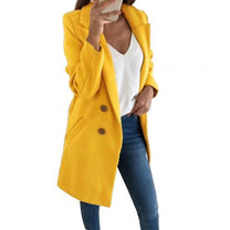 Elegant Long Blazer Coat With Turned-Down Collar And Oversized Buttons
