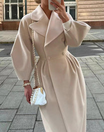 Elegant Long Coat With Lantern Sleeves
