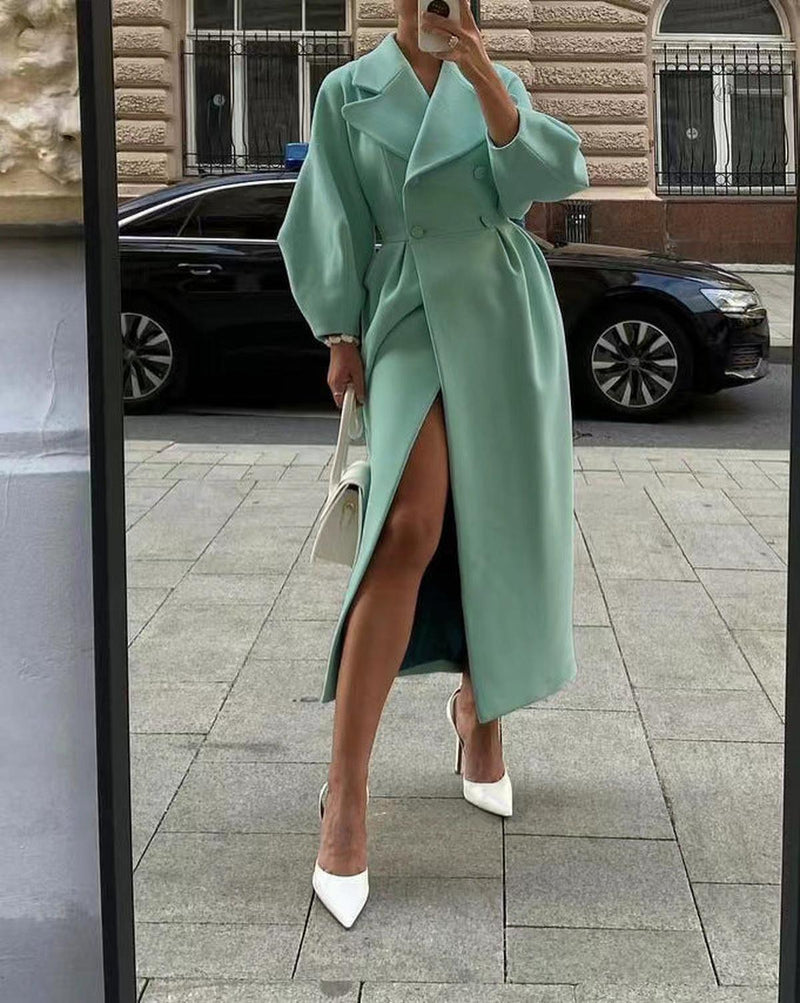 Elegant Long Coat With Lantern Sleeves
