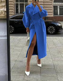 Elegant Long Coat With Lantern Sleeves