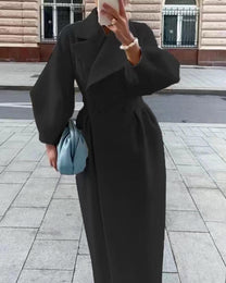 Elegant Long Coat With Lantern Sleeves