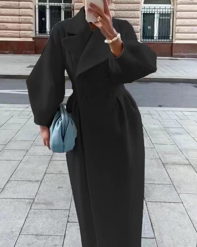 Elegant Long Coat With Lantern Sleeves