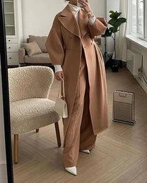 Elegant Long Coat With Lantern Sleeves