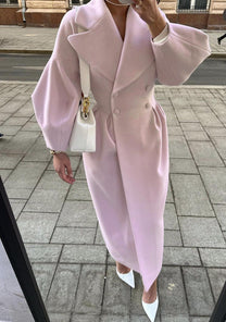 Elegant Long Coat With Lantern Sleeves