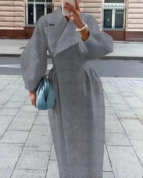 Elegant Long Coat With Lantern Sleeves