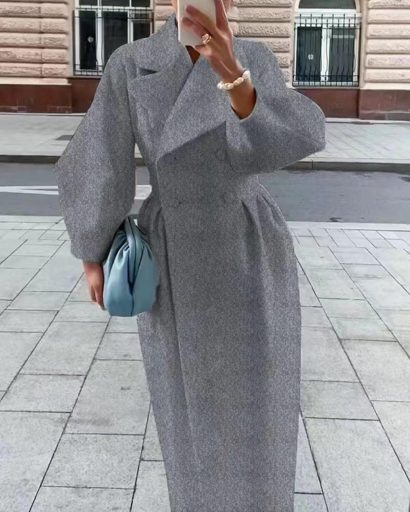 Elegant Long Coat With Lantern Sleeves