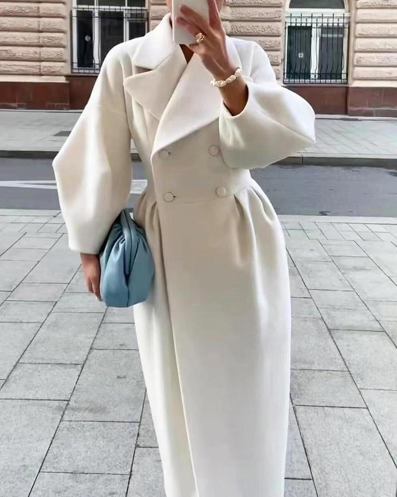 Elegant Long Coat With Lantern Sleeves