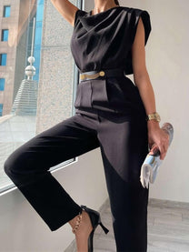 Elegant Long Jumpsuit With V-Neckline And Comfortable Fit
