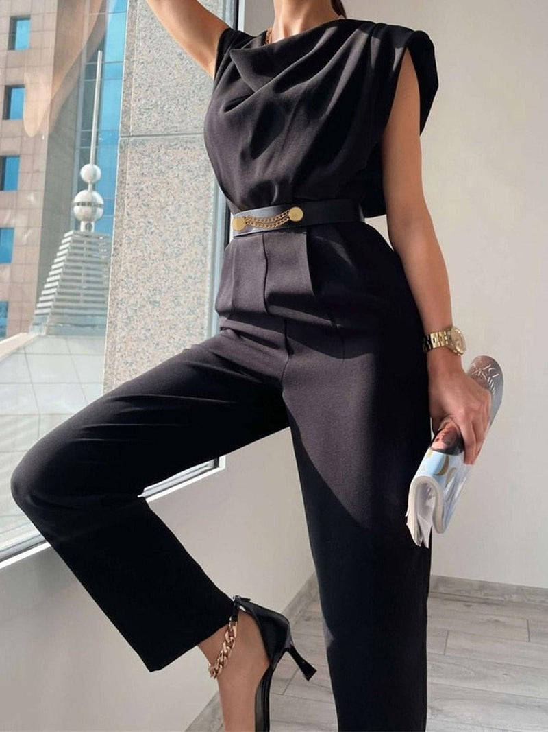 Elegant Long Jumpsuit With V-Neckline And Comfortable Fit
