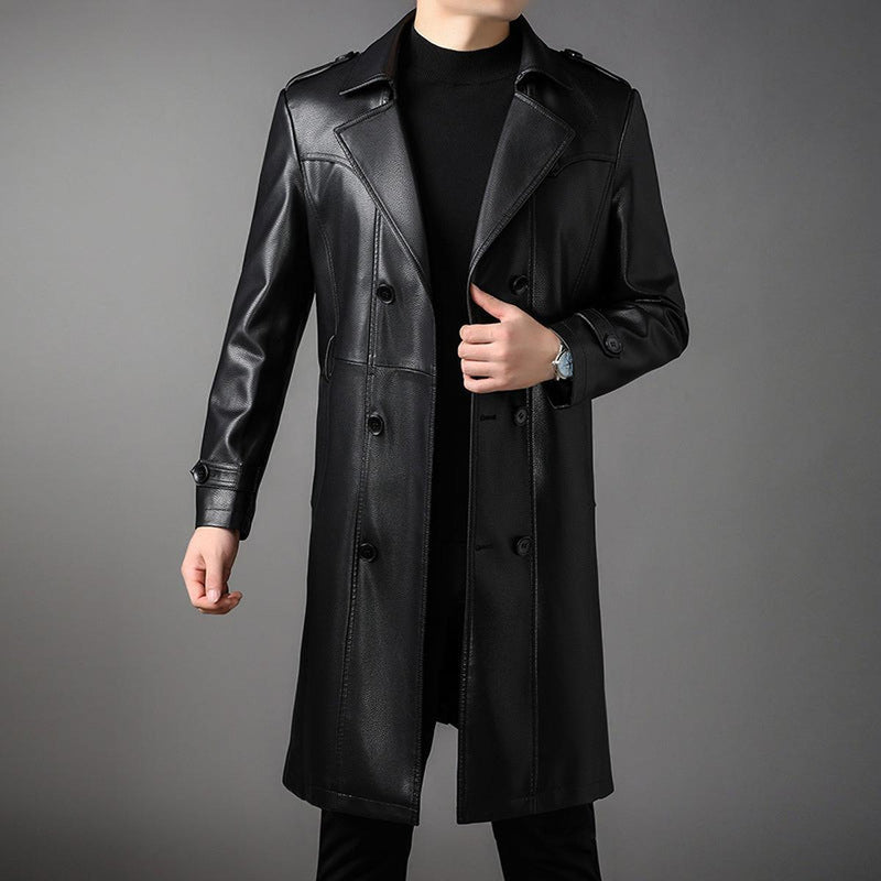 Elegant Long PU Leather Jacket For Men