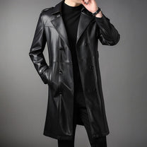 Elegant Long PU Leather Jacket For Men