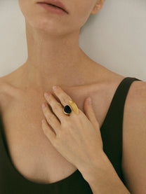 Elegant Onyx and Citrine Ring