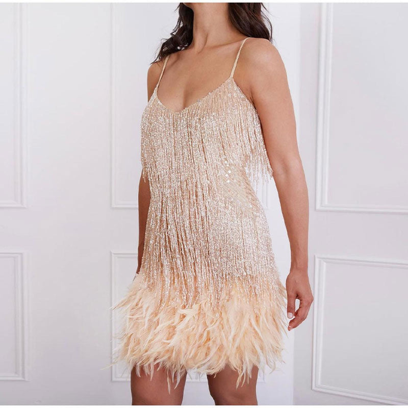 Elegant Sequin Cocktail Dress With Spaghetti Straps