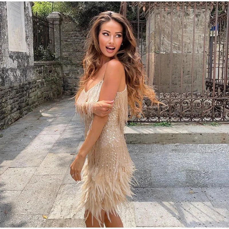 Elegant Sequin Cocktail Dress With Spaghetti Straps