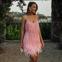 Elegant Sequin Cocktail Dress With Spaghetti Straps