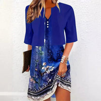 Elegant Two-Piece Floral Midi Dress With V-Neck